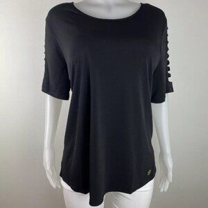 MICHAEL KORS Black Crew Neck Ladder Cut Short Sleeve Stretch Top 1X
